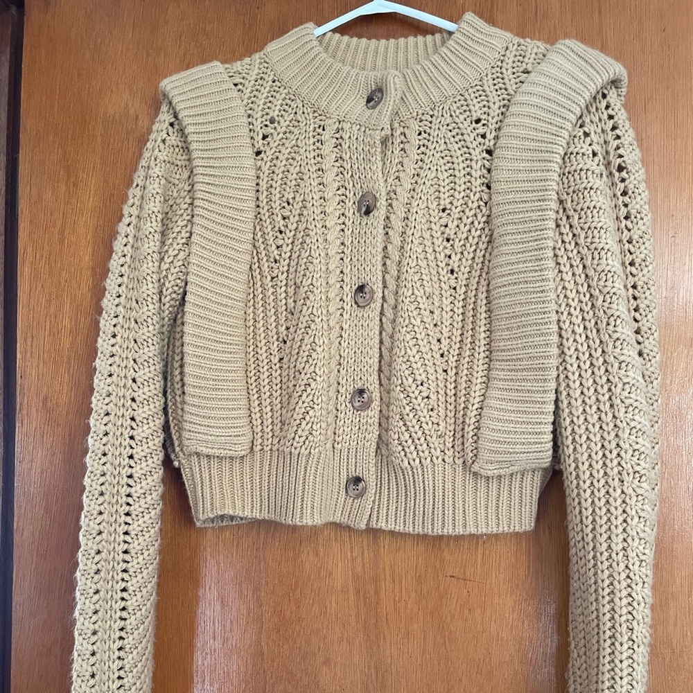 English Factory Cardigan, Sz.S, tan/Caramel. Worn twice. Just in time for fall!